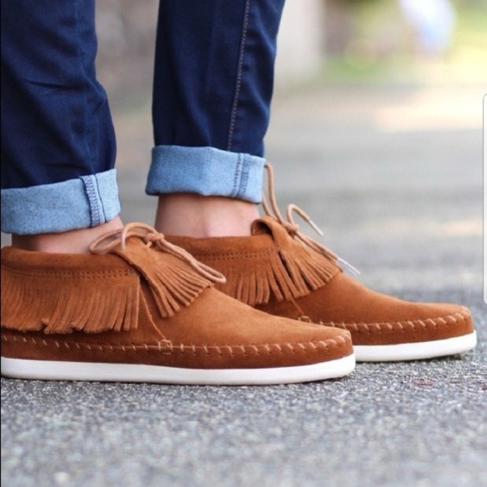 Brown Suede Moccasin Shoes with Fringe size 8.5
